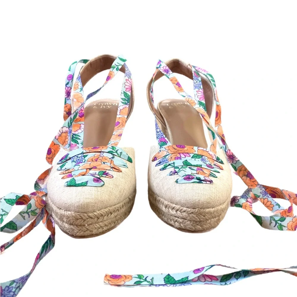 New Crown & Ivy Natural Lawndale Wedge Espadrille Wedge Size 10